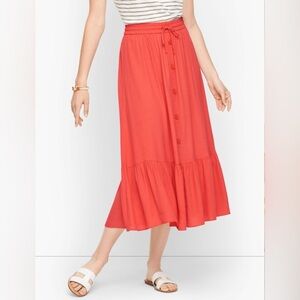 TALBOTS Trending Button Front Drawstring Peasant Midi Skirt